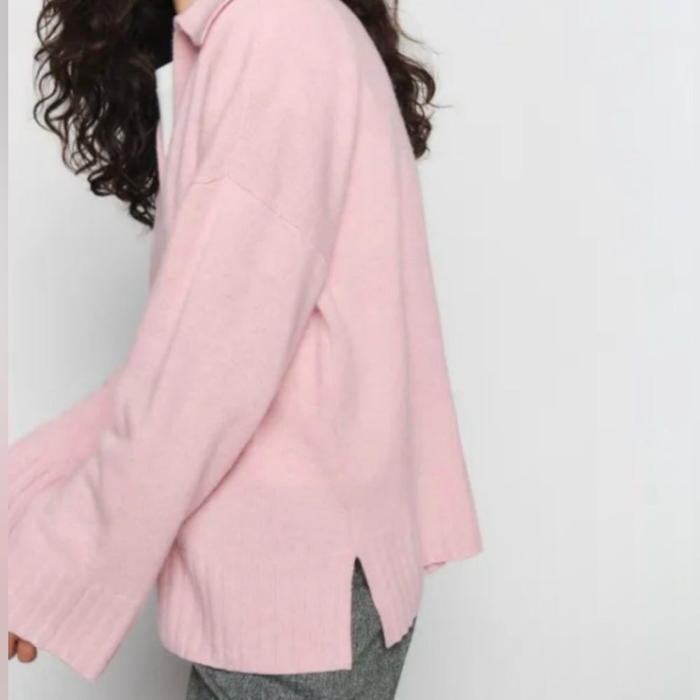 New! Reformation Otto Regenerative Wool Polo Sweater Soft Pink Sweater 🌸 XL - Picture 7 of 15
